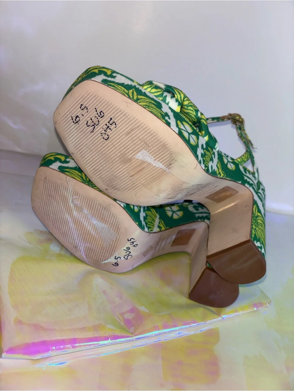 ANTONIO MELANI Green and Yellow Floral Platform Sandals